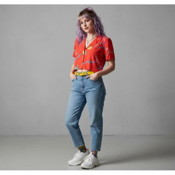 Carole Little St. Tropez West Silk Vintage Cropped Boho Hipster Whimsy Shirt M - Picture 11 of 12